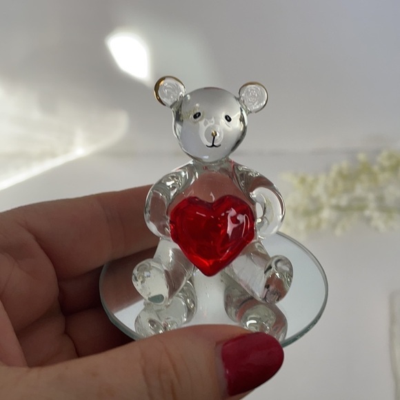 Glass Collection Bear Red Heart 22 K Gold Accents Valentine’s Day - Picture 6 of 9